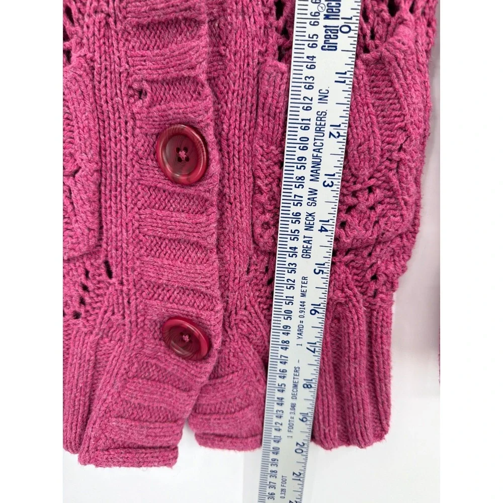 Vintage Old Navy Girls‎ Raspberry Pink Chunky Pointelle Knit Cardigan Sweater 4T